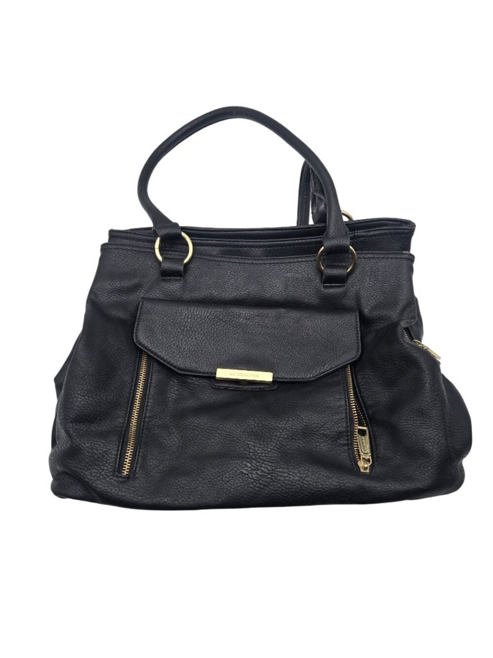 Liz Claiborne Black Pebbled Leather Tote Purse With Gold Hardware